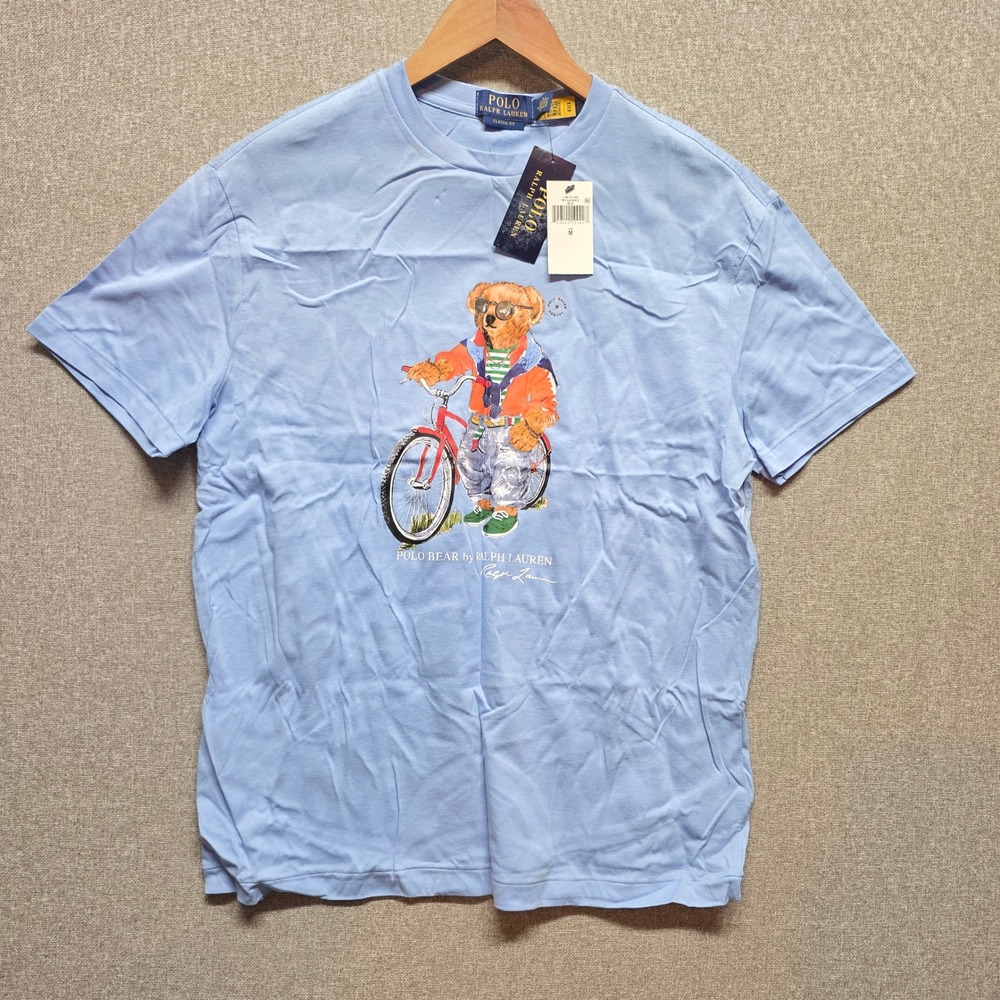 Polo Ralph Lauren Mens M Blue Polo Bear Bicycle Tee Classic Fit Preppy
